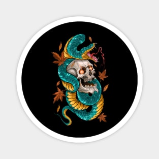 Japanese Tattoo Style Skull and Snake Magnet